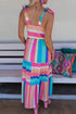 Color Block Striped Bow Knot Straps Maxi Dress